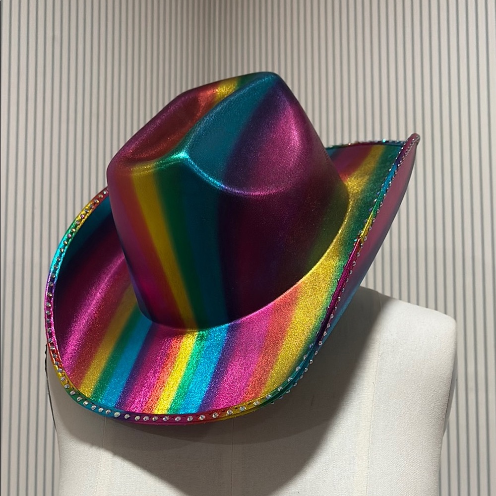 🤍Rhinestone Rainbow Striped Cowboy Hat